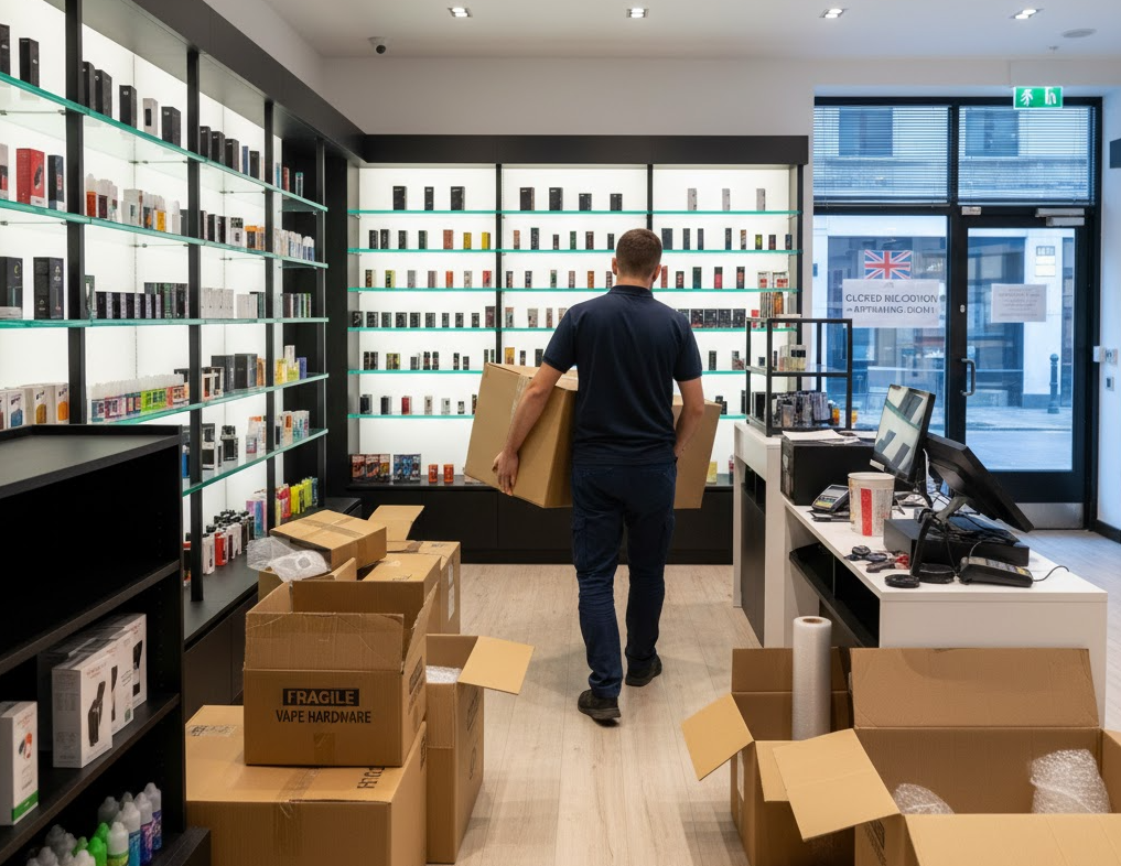 Hartgroves delivery team with box of vape supplies